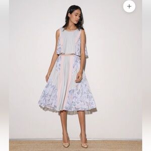 NEW BCBG MaxAzria Jaelyn Print Blocked Pleated Midi Dress Size XS